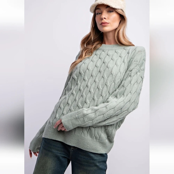 New! Easel Green Cable Knit Sweater S - Picture 10 of 10